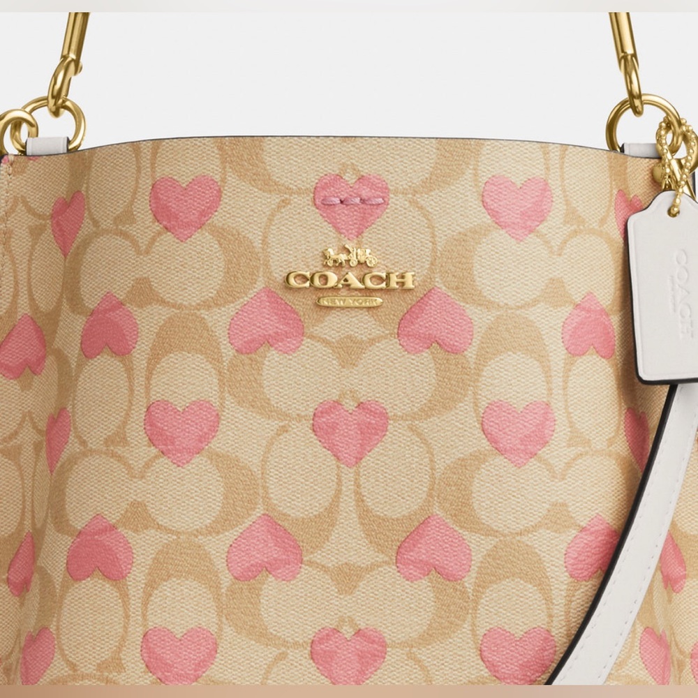 coach Mollie Bucket Bag 22 In Signature Canvas With Heart Print cp056 - Picture 8 of 10